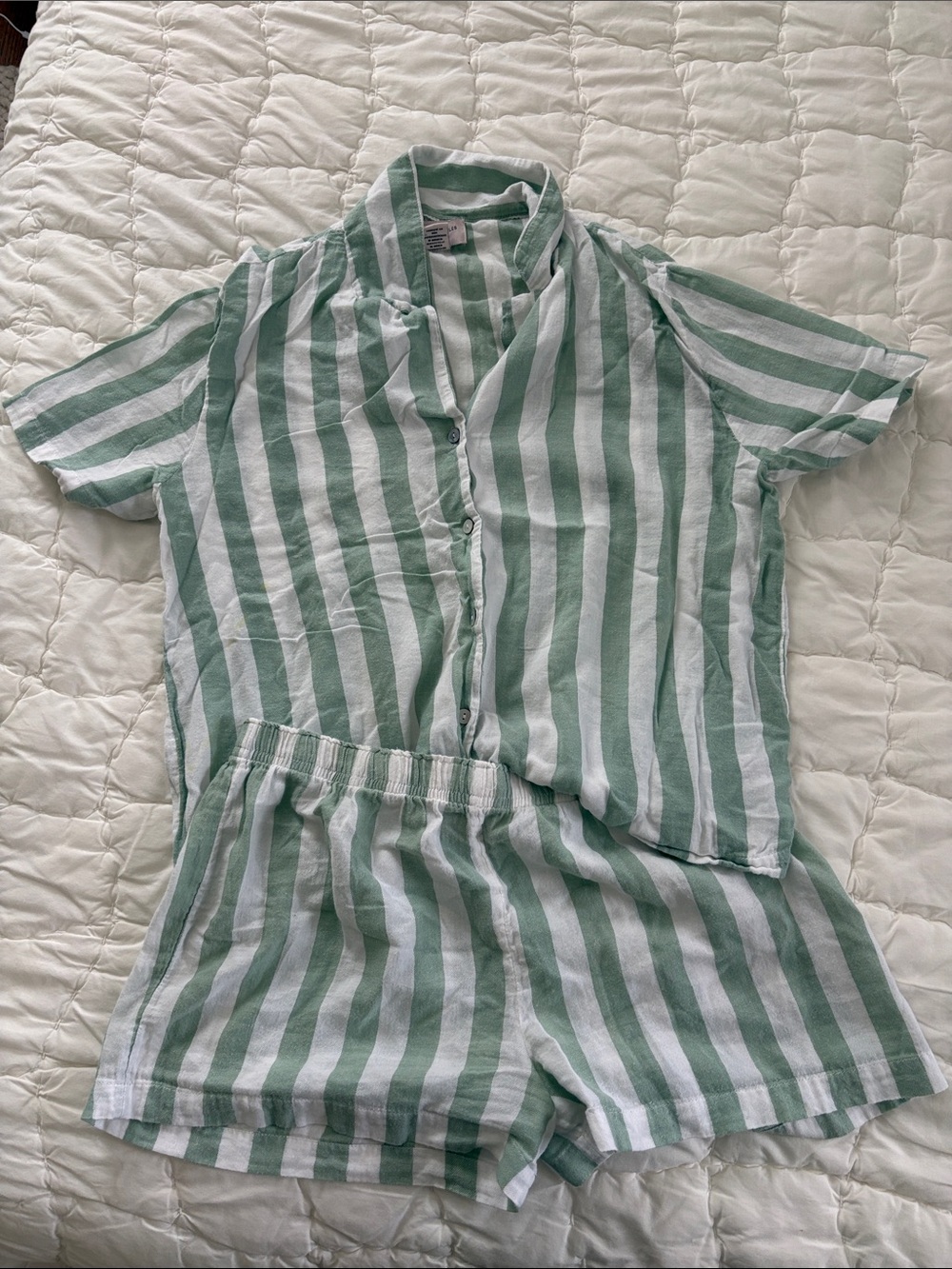 Sincerely Jules 100% Cotton Green & White Striped Short Pajama Set